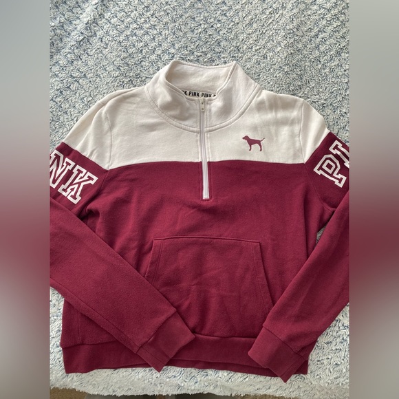 a maroon and white quarter zip up sweater - Picture 1 of 4
